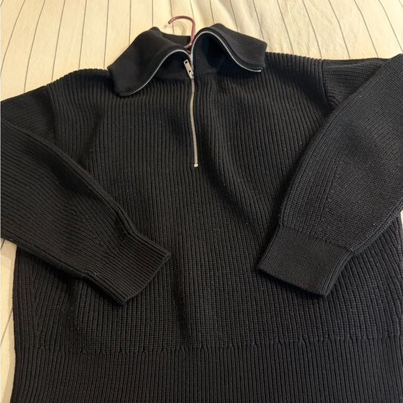 COS cotton/ wool blend cable Knit Women's 1/2 zipper Sweater in Black SZ M NWT - Picture 3 of 9
